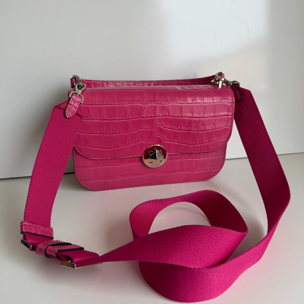 Kate Spade Audrey Croc Embossed Pink 3-Way Crossbody Bag